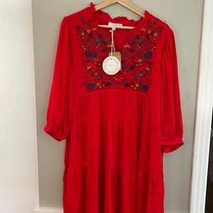 Umgee Bohemian Tiered Babydoll Dress with Embroidered Detail